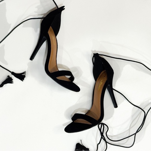 Anne Michelle black open toe lace up tassel heels ❤️ - Picture 3 of 8